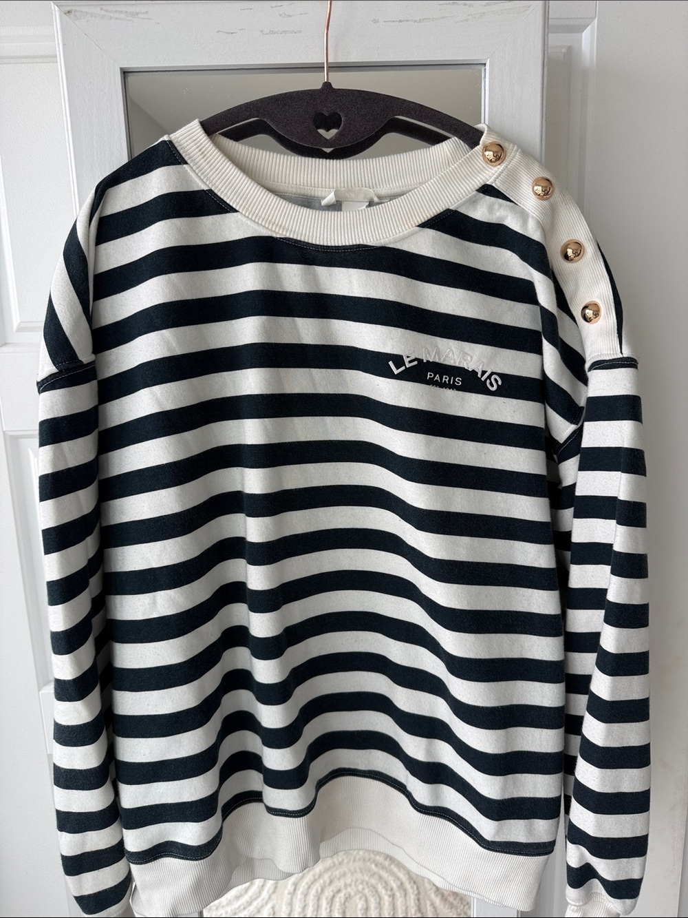 H&M Navy & White Striped Shoulder-Button Sweatshirt